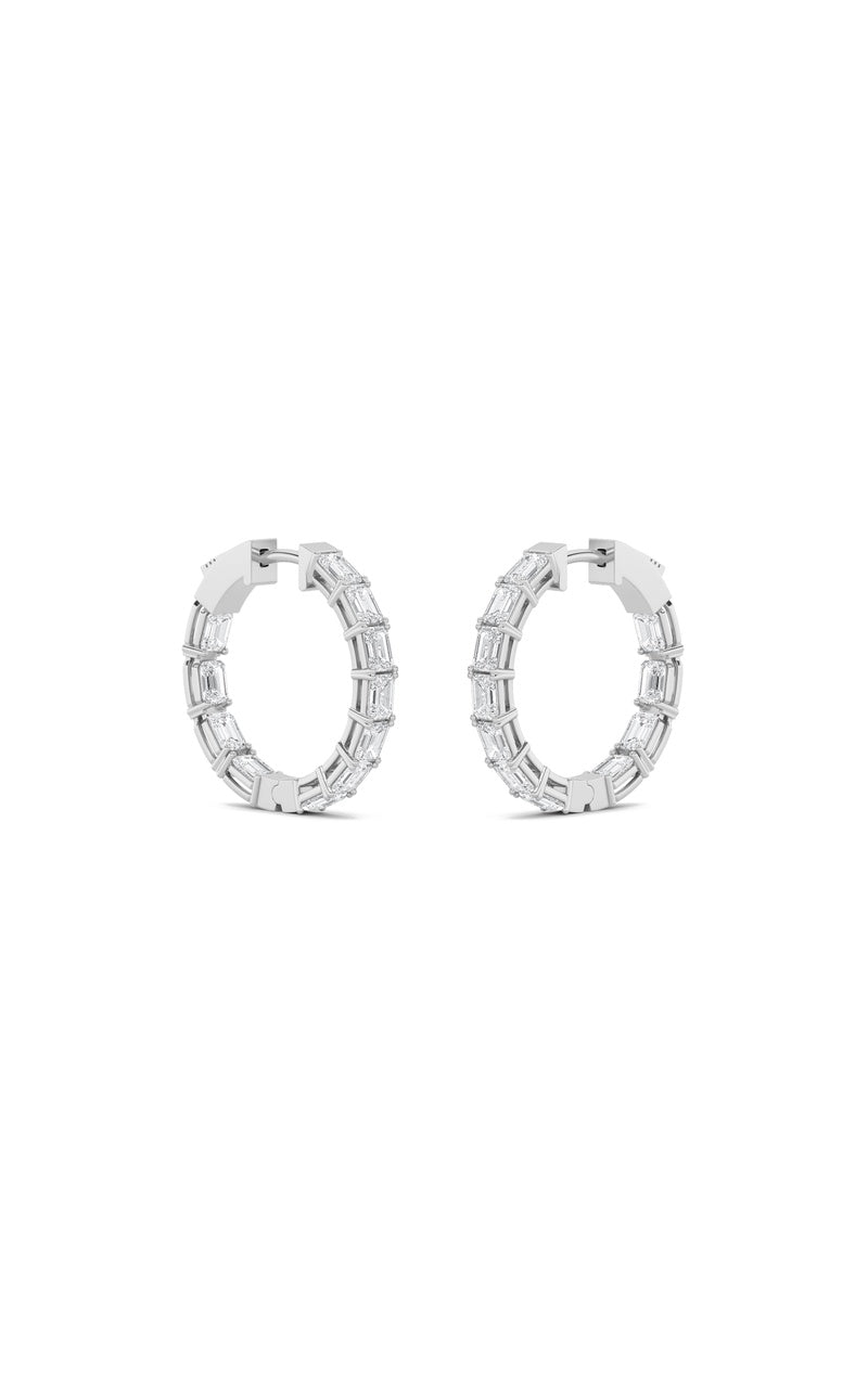 3.5CTW Emerald Shaped Lab Grown Diamond (F/VS) Inside Out Hoop Earrings in 14K Gold