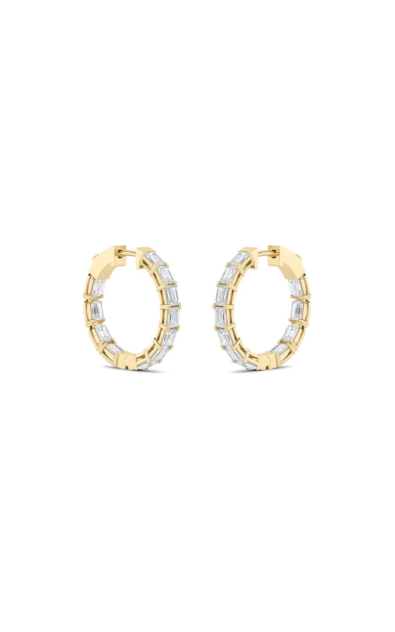 3.5CTW Emerald Shaped Lab Grown Diamond (F/VS) Inside Out Hoop Earrings in 14K Gold