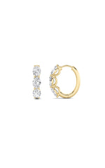 Load image into Gallery viewer, 3CTW Oval Shaped Lab Grown Diamond (F/VS) Three Stone Huggie Earrings in 14K Gold
