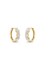 Load image into Gallery viewer, 3CTW Oval Shaped Lab Grown Diamond (F/VS) Three Stone Huggie Earrings in 14K Gold
