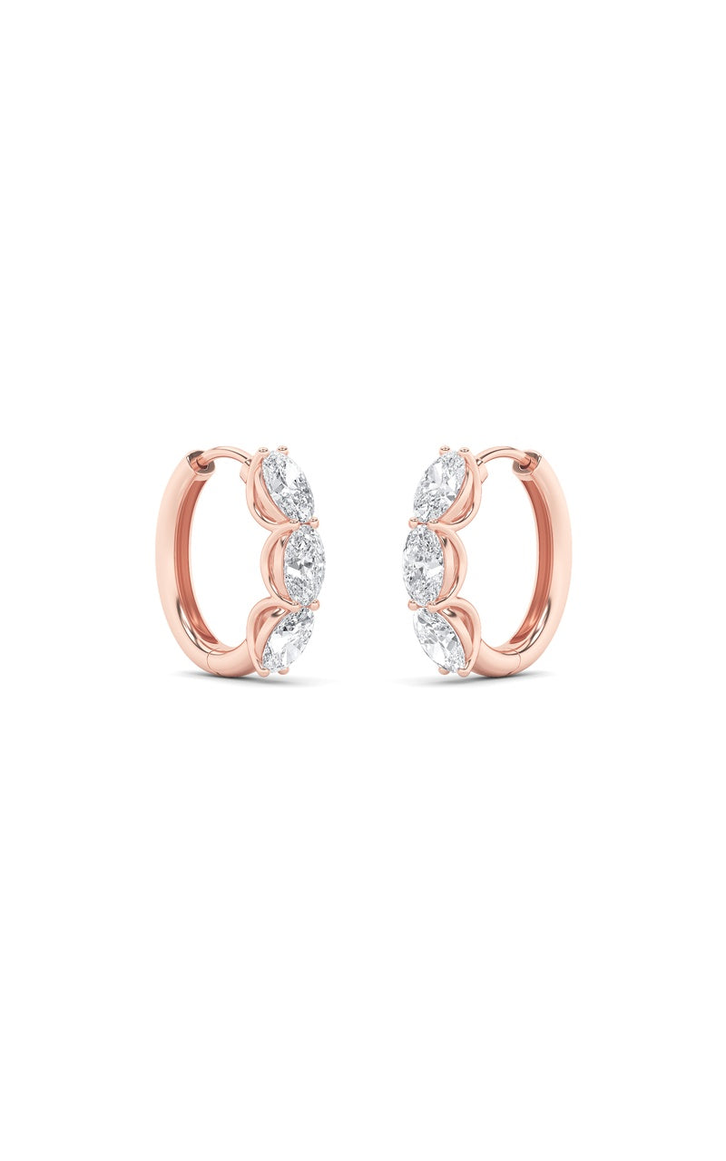 3CTW Oval Shaped Lab Grown Diamond (F/VS) Three Stone Huggie Earrings in 14K Gold