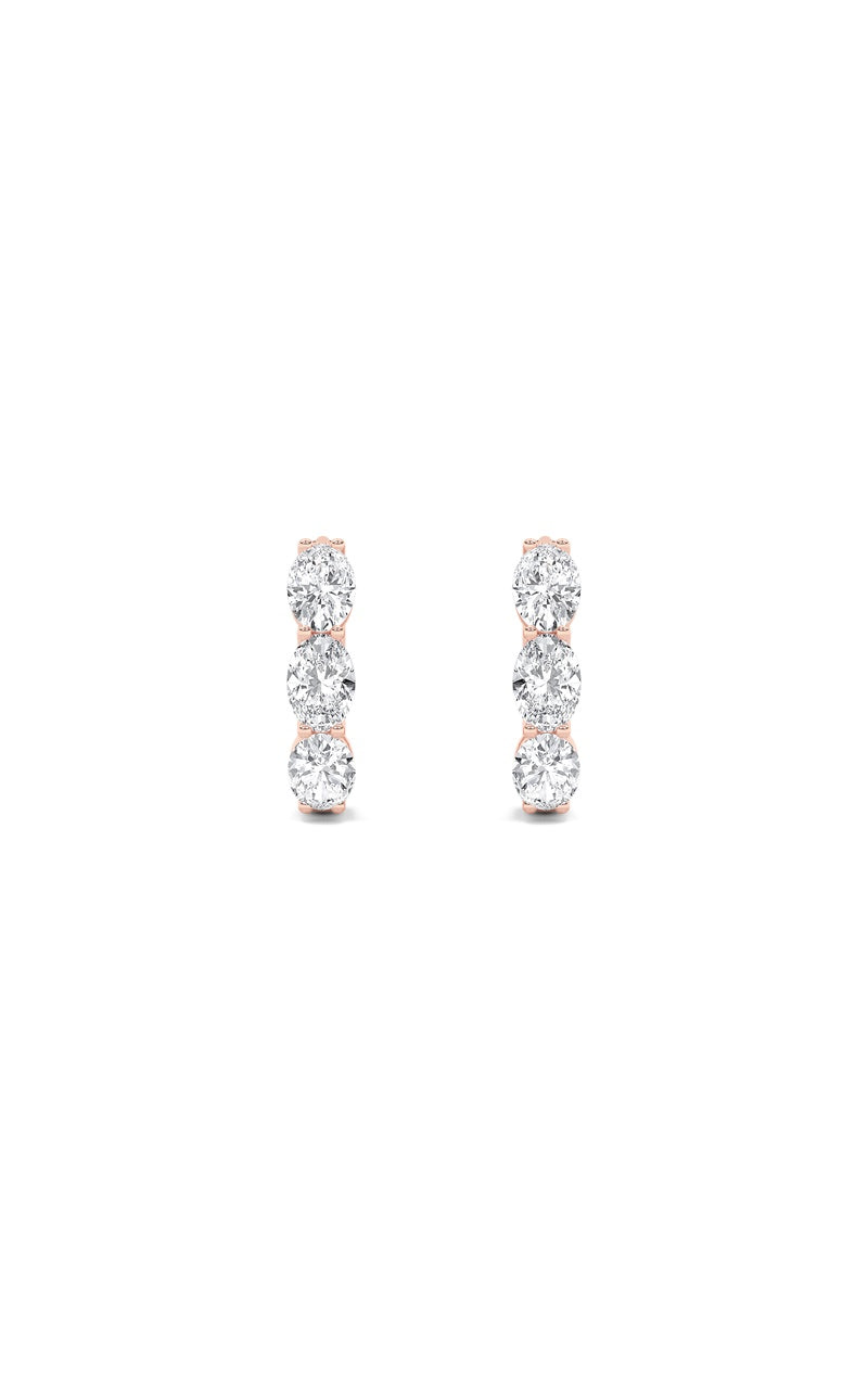 3CTW Oval Shaped Lab Grown Diamond (F/VS) Three Stone Huggie Earrings in 14K Gold