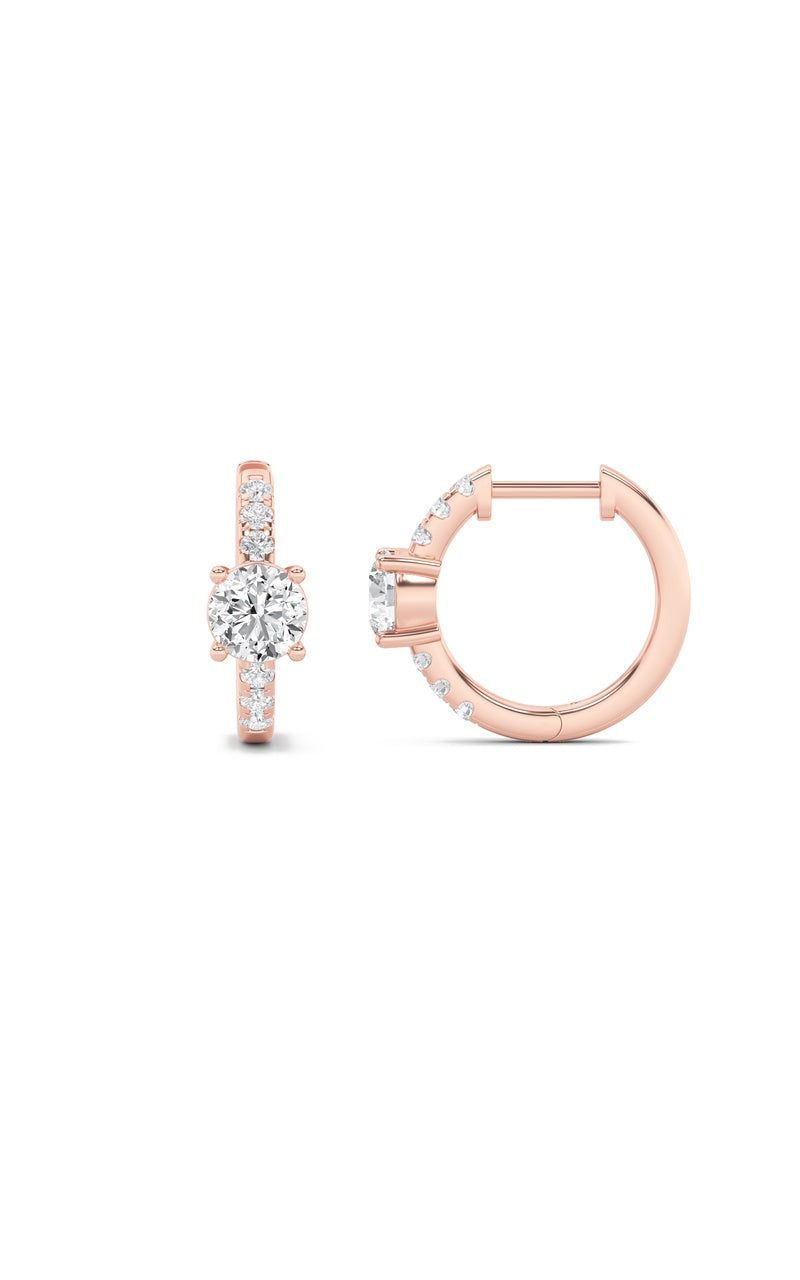 1.5CTW Round Shaped Lab Grown Diamond (F/VS) Solitare Accent Huggie Earrings in 14K Gold