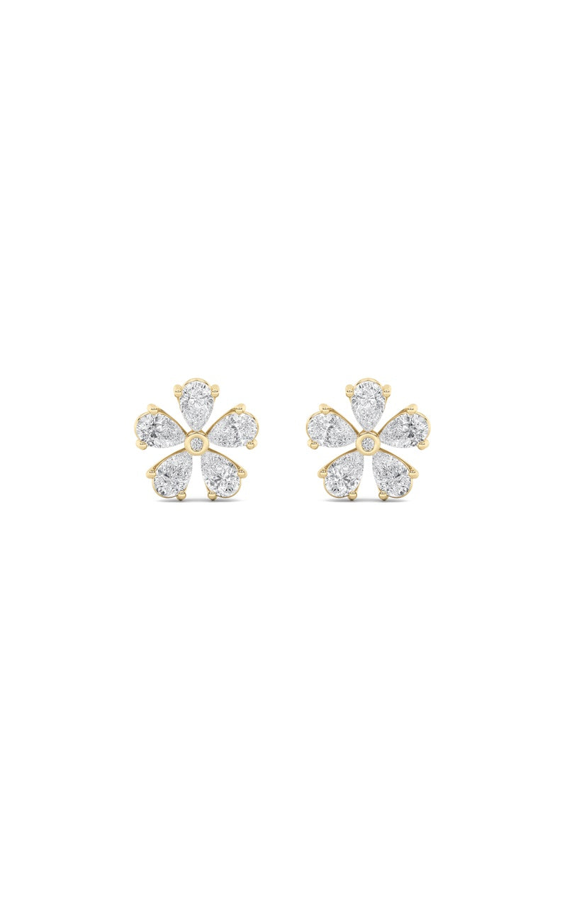 1.5CTW Pear Shaped Lab Grown Diamond (F/VS) Floral Earrings in 14K Gold