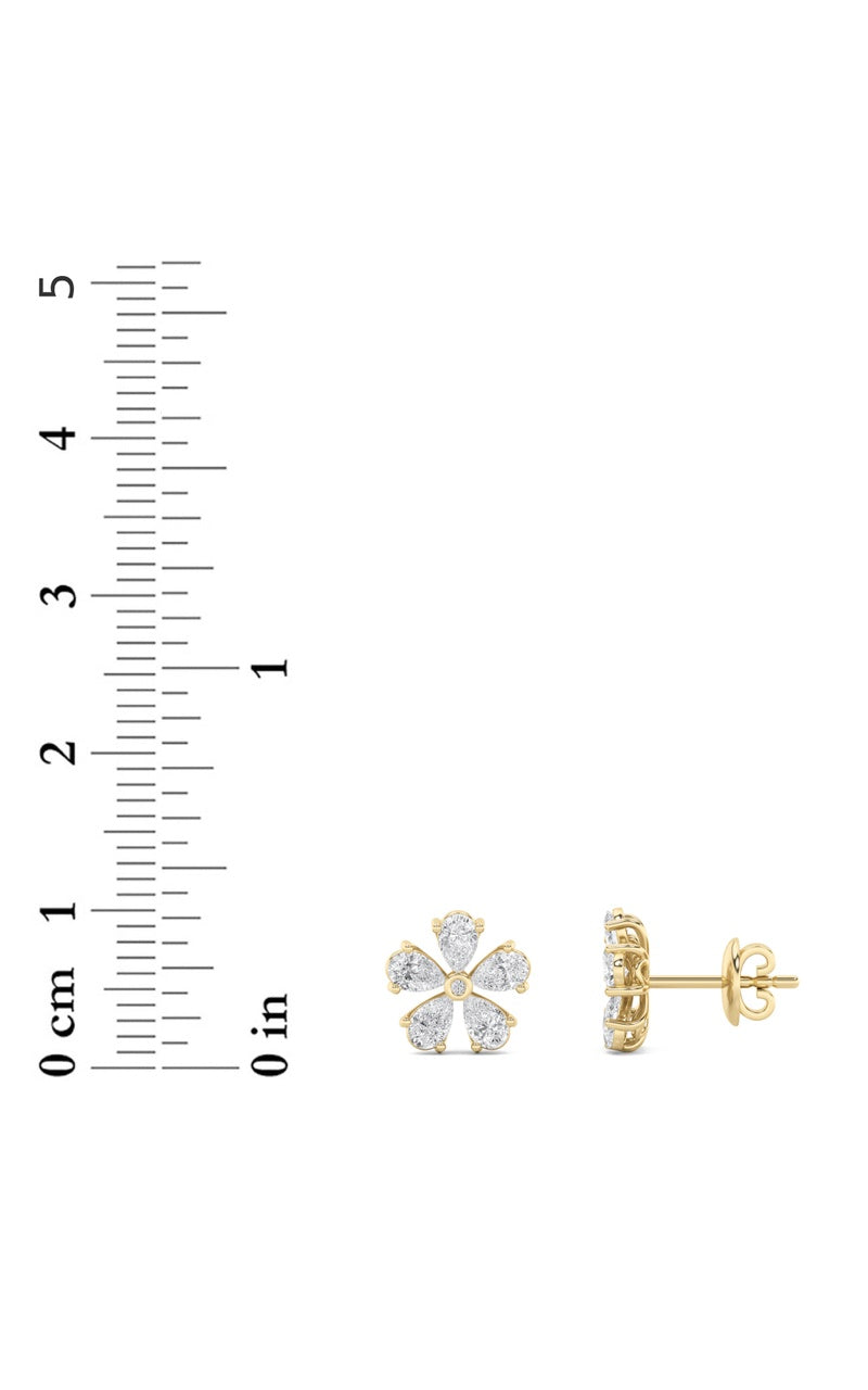 2.5CTW Pear Shaped Lab Grown Diamond (F/VS) Floral Earrings in 14K Gold