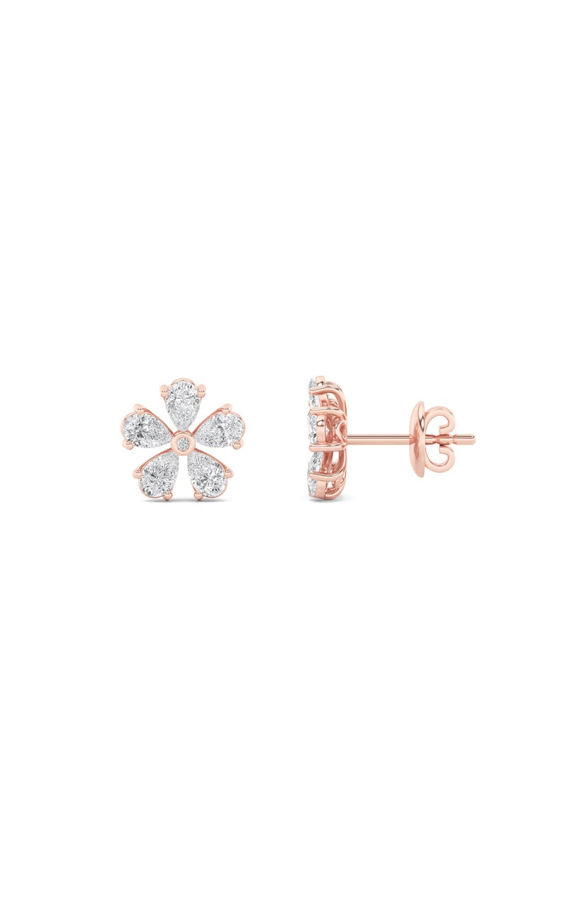 2.5CTW Pear Shaped Lab Grown Diamond (F/VS) Floral Earrings in 14K Gold