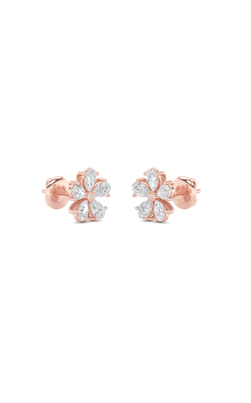 2.5CTW Pear Shaped Lab Grown Diamond (F/VS) Floral Earrings in 14K Gold