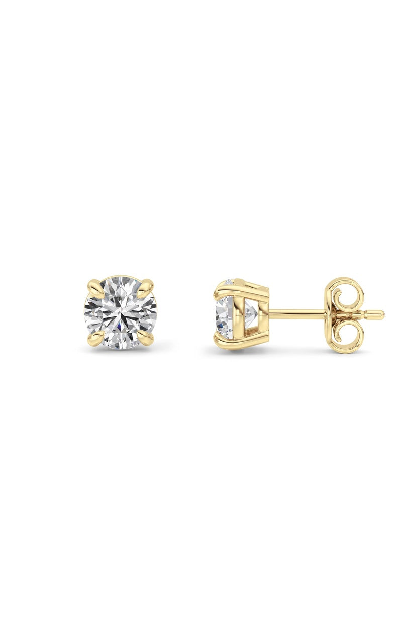 1CTW Round Shaped Lab Grown Diamond (F/VS) Classic Basket Set Stud Earrings in 14K Gold