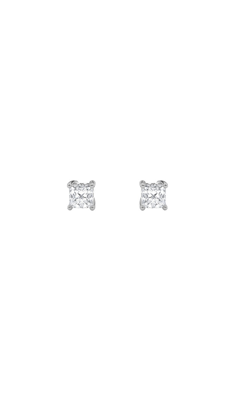1CTW Princess Shaped Lab Grown Diamond (F/VS) Hidden Halo Stud Earrings in 14K Gold