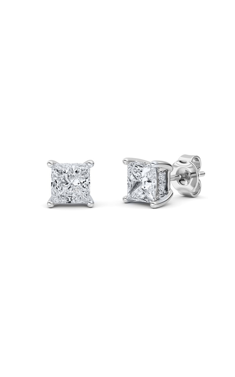 2CTW Princess Shaped Lab Grown Diamond (F/VS) Hidden Halo Stud Earrings in 14K Gold