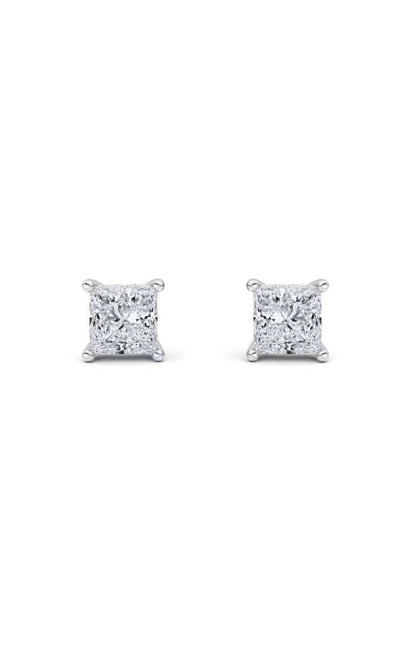 2CTW Princess Shaped Lab Grown Diamond (F/VS) Hidden Halo Stud Earrings in 14K Gold
