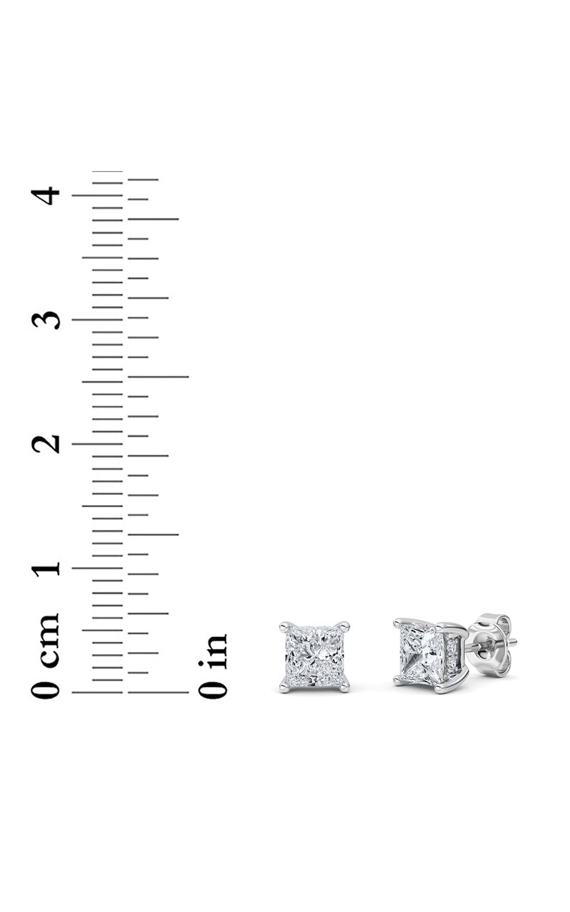 2CTW Princess Shaped Lab Grown Diamond (F/VS) Hidden Halo Stud Earrings in 14K Gold