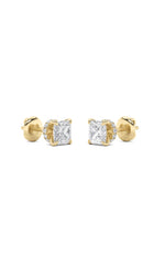 Load image into Gallery viewer, 2CTW Princess Shaped Lab Grown Diamond (F/VS) Hidden Halo Stud Earrings in 14K Gold
