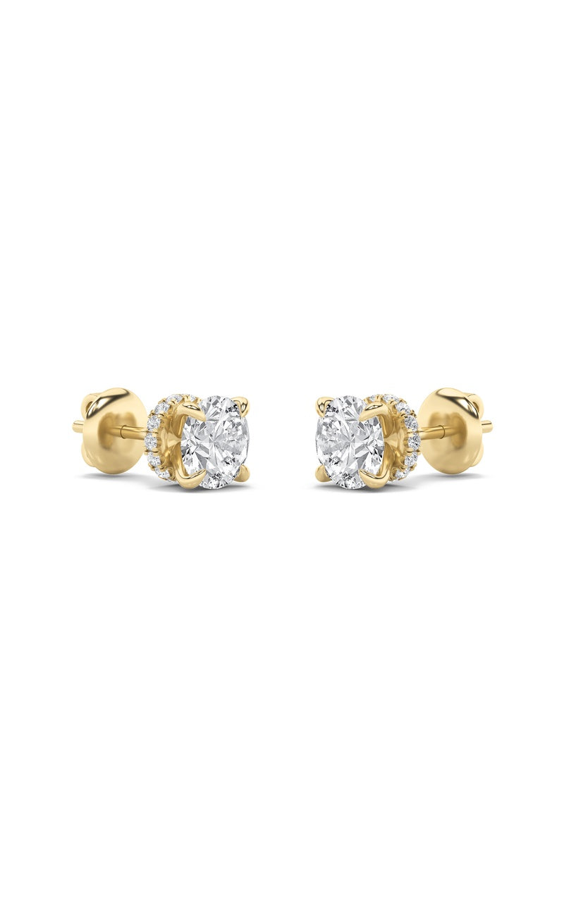 1CTW Round Shaped Lab Grown Diamond (F/VS) Hidden Halo Stud Earrings in 14K Gold