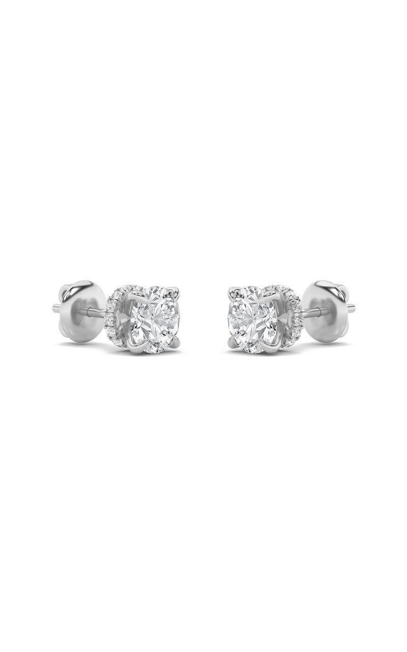 5CTW Round Shaped Lab Grown Diamond (F/VS) Hidden Halo Stud Earrings in 14K Gold