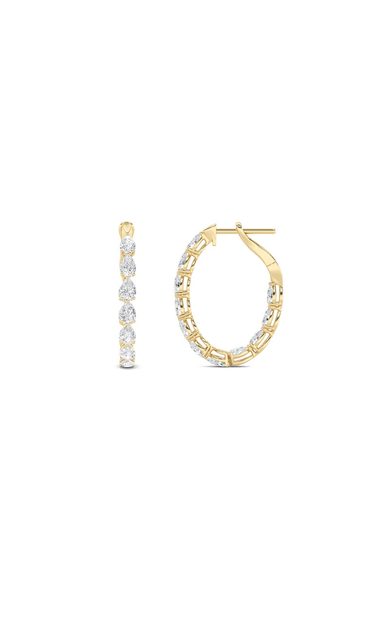 4.25CTW Pear Shaped Lab Grown Diamond (F/VS) Inside Out Hoop Earrings in 14K Gold