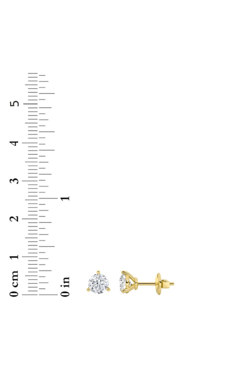 1CTW Round Shaped Lab Grown Diamond (F/VS) Three Prong Stud Earrings in 14K Gold