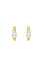 Load image into Gallery viewer, 2CTW Pear Shaped Lab Grown Diamond (F/VS) Solitaire Huggie Earrings in 14K Gold

