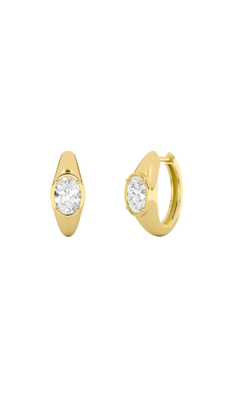 2CTW Oval Shaped Lab Grown Diamond (F/VS) Solitaire Huggie Earrings in 14K Gold