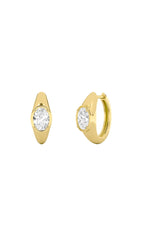 Load image into Gallery viewer, 2CTW Oval Shaped Lab Grown Diamond (F/VS) Solitaire Huggie Earrings in 14K Gold
