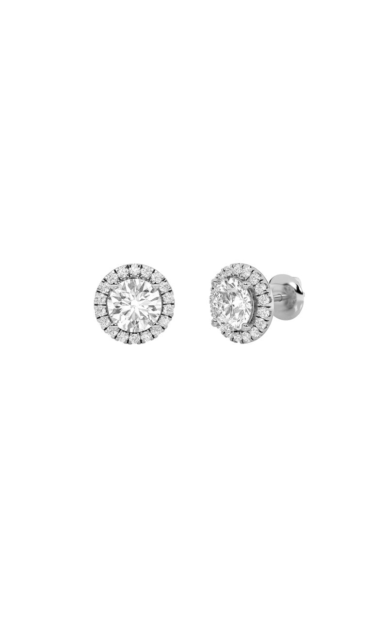 3CTW Round Shaped Lab Grown Diamond (F/VS) Halo Stud Earrings in 14K Gold