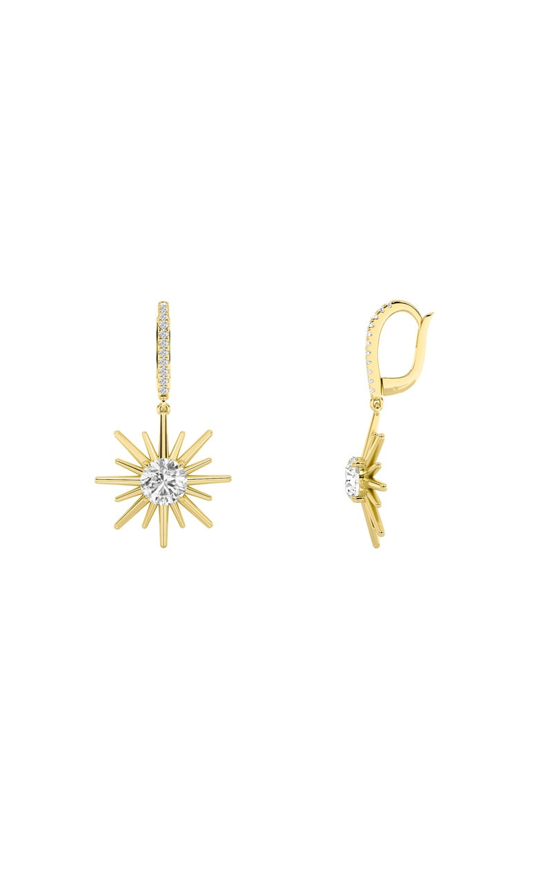 2CTW Round Shaped Lab Grown Diamond (F/VS) Dangle Earrings in 14K Gold