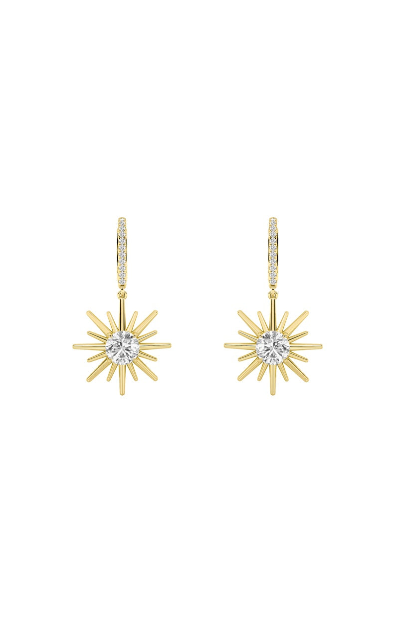 2CTW Round Shaped Lab Grown Diamond (F/VS) Dangle Earrings in 14K Gold