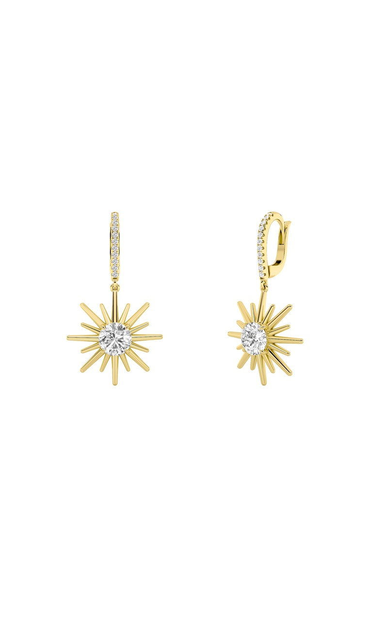 2CTW Round Shaped Lab Grown Diamond (F/VS) Dangle Earrings in 14K Gold