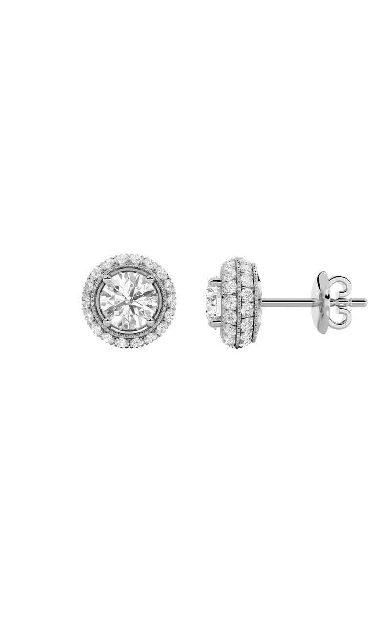 2CTW Round Shaped Lab Grown Diamond (F/VS) Stud Earrings in 14K Gold