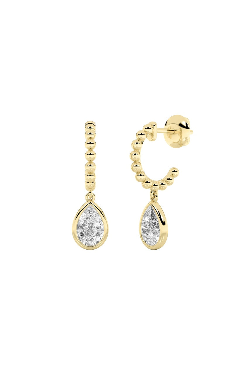 1CTW Pear Shaped Lab Grown Diamond (F/VS) Dangle Earrings in 14K Gold