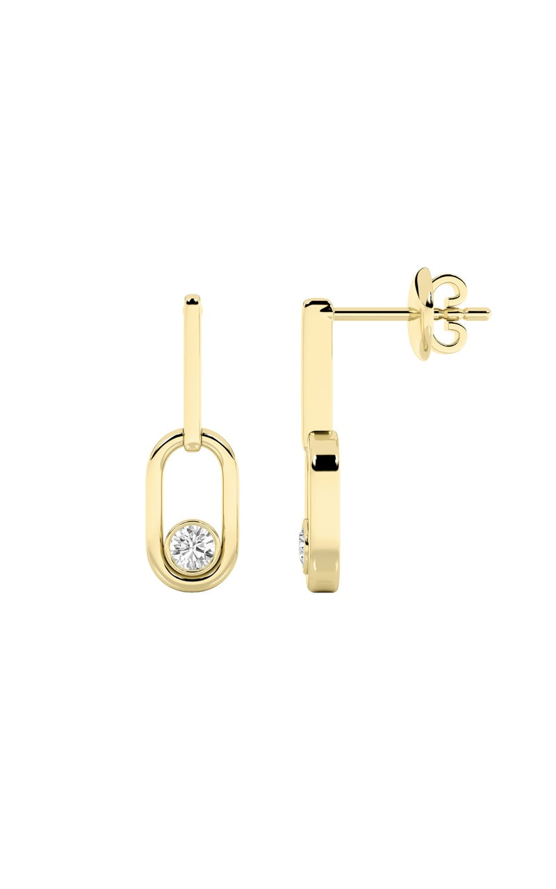 0.5CTW Round Shaped Lab Grown Diamond (F/VS) Bezel Set Paperclip Dangle Earrings in 14K Gold