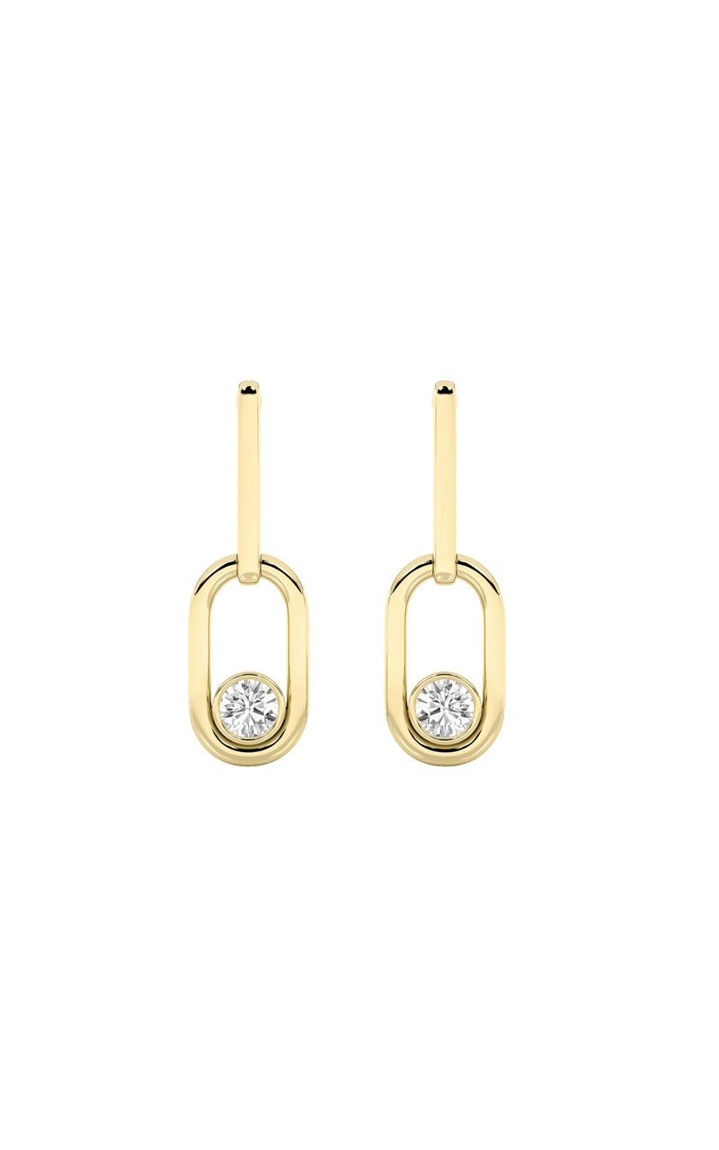 0.5CTW Round Shaped Lab Grown Diamond (F/VS) Bezel Set Paperclip Dangle Earrings in 14K Gold