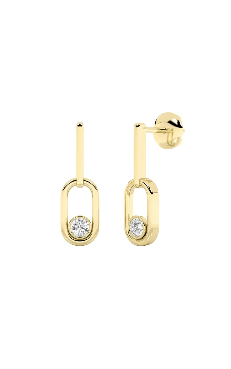 0.5CTW Round Shaped Lab Grown Diamond (F/VS) Bezel Set Paperclip Dangle Earrings in 14K Gold