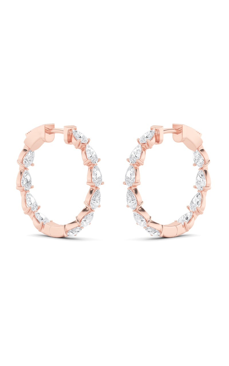 4CTW Pear Shaped Lab Grown Diamond (F/VS) Inside Out Hoop Earrings in 14K Gold