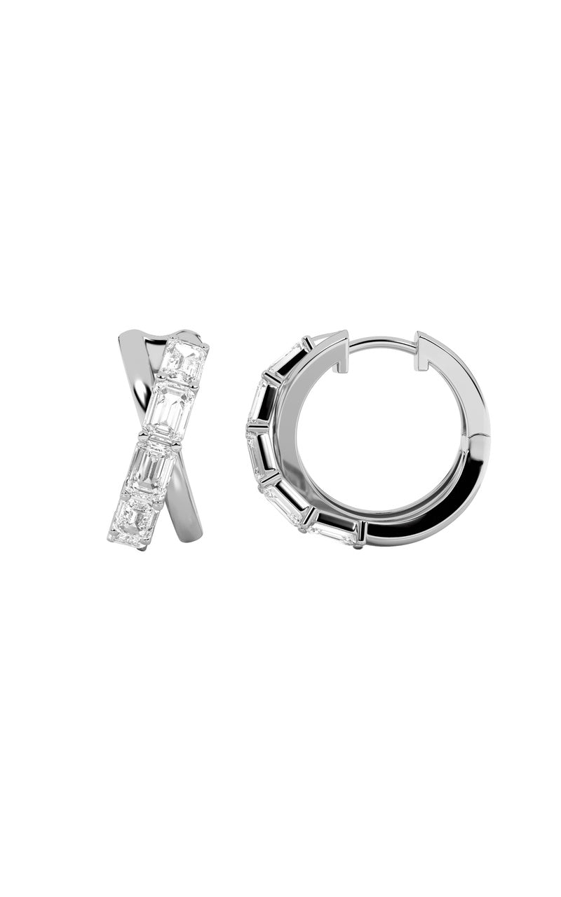 3CTW Emerald Shaped Lab Grown Diamond (F/VS) Huggie Earrings in 14K Gold