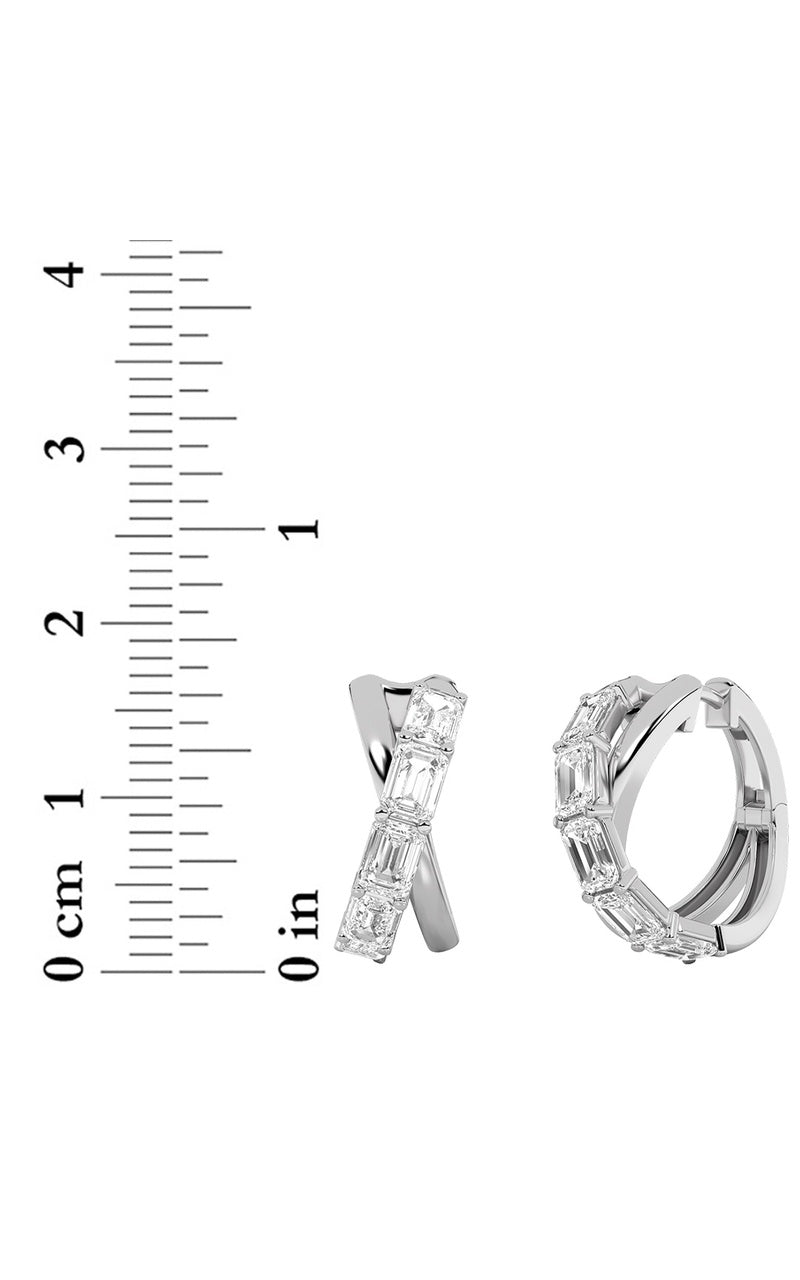 3CTW Emerald Shaped Lab Grown Diamond (F/VS) Huggie Earrings in 14K Gold