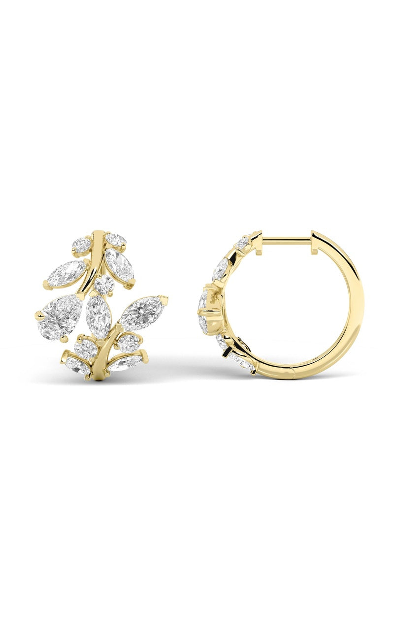 3CTW Pear Shaped Lab Grown Diamond (F/VS) Leaf Motif Fashion Earrings in 14K Gold
