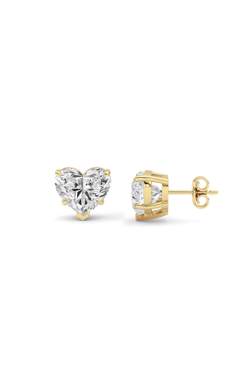8CTW Heart Shaped Lab Grown Diamond (F/VS ) Stud Earrings in 14K Gold