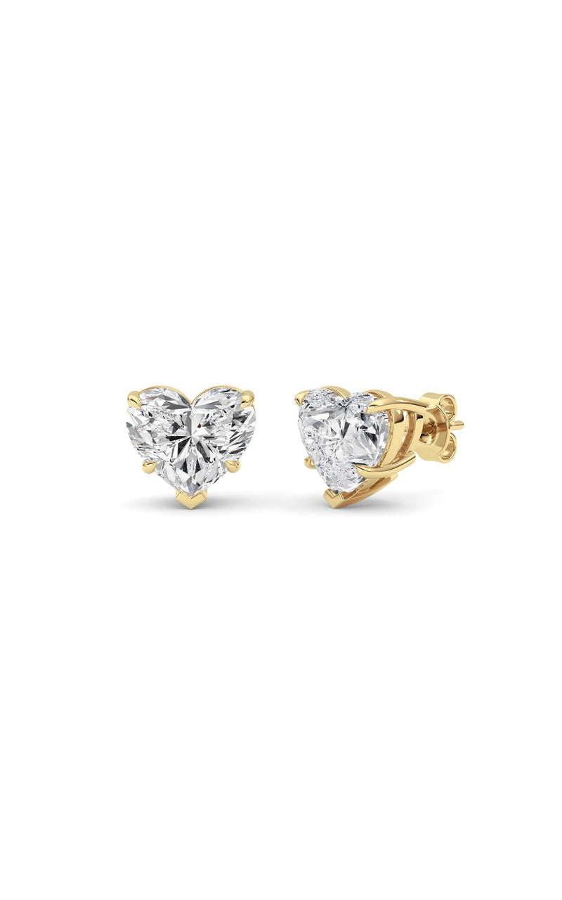8CTW Heart Shaped Lab Grown Diamond (F/VS ) Stud Earrings in 14K Gold