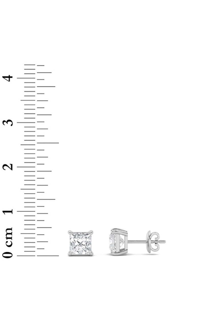 2CTW Princess Shaped Lab Grown Diamond (F/VS) Stud Earrings in 14K Gold