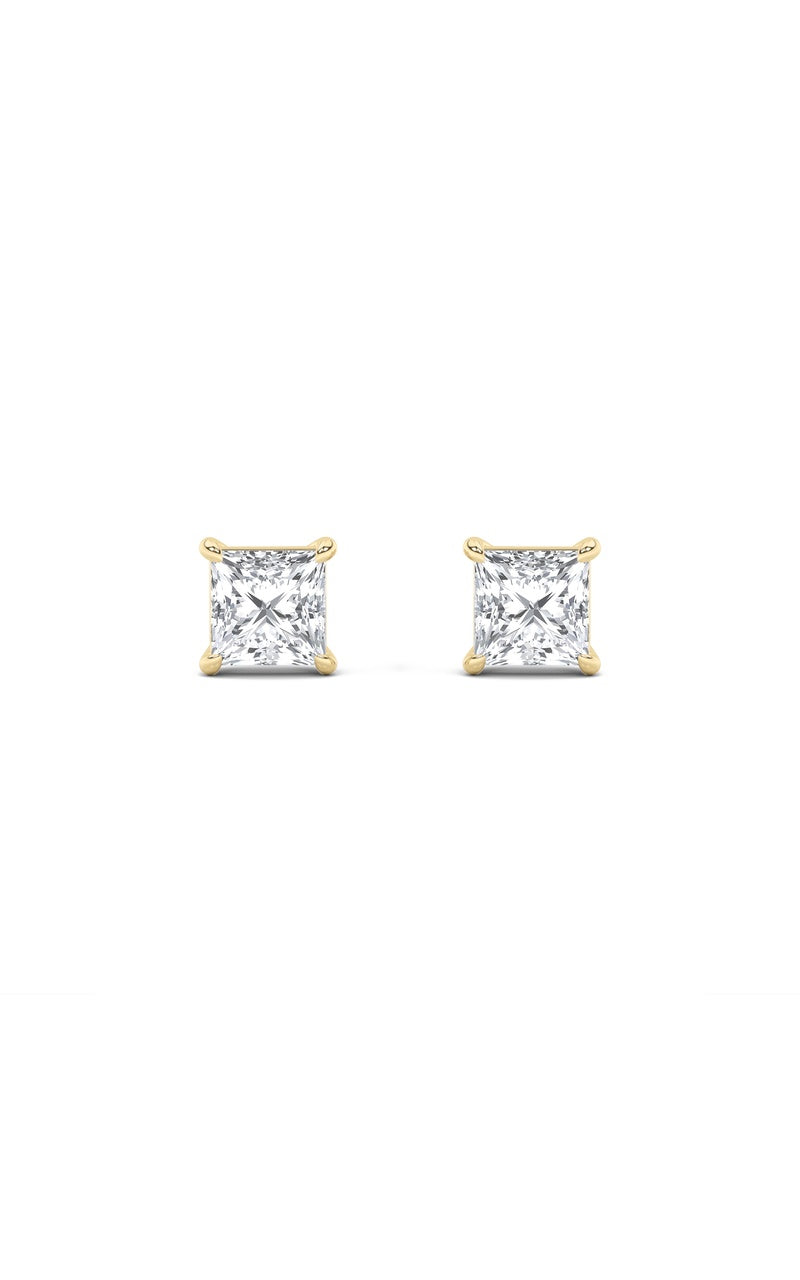 2CTW Princess Shaped Lab Grown Diamond (F/VS) Stud Earrings in 14K Gold