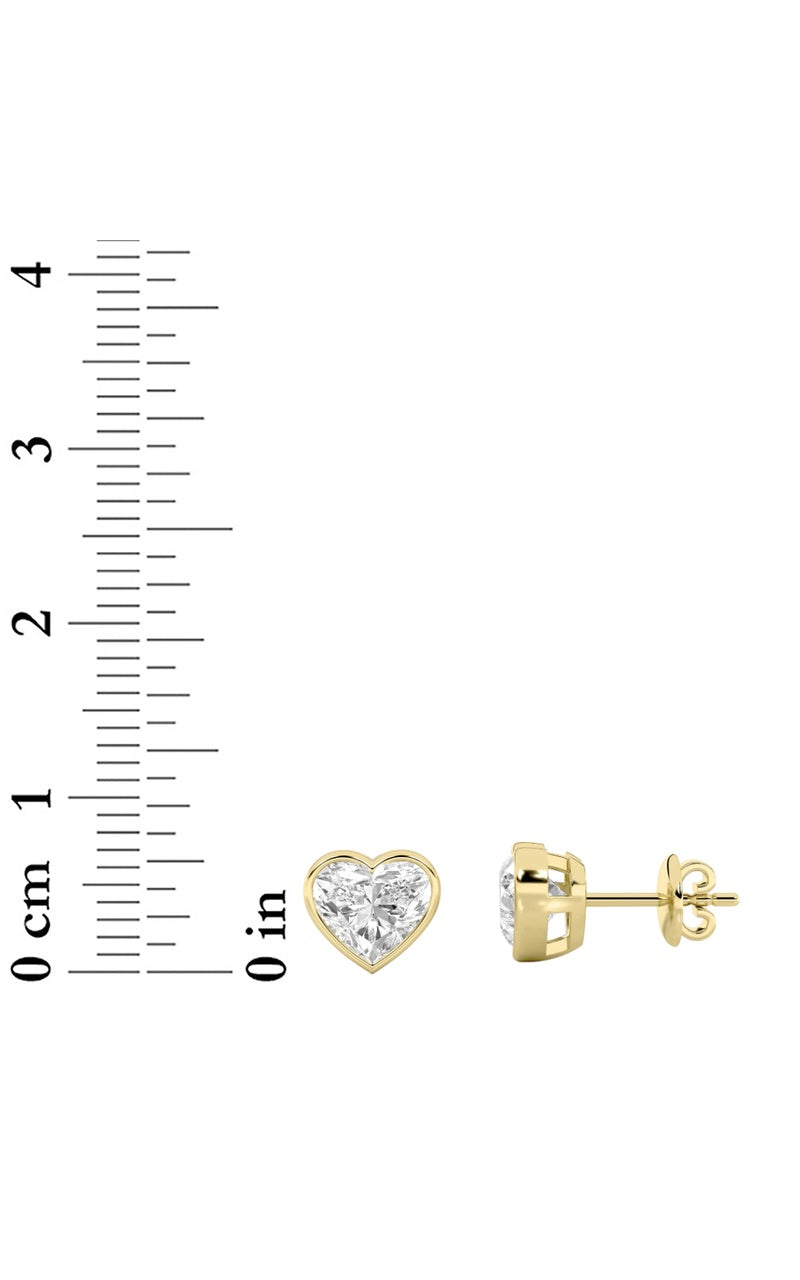 2CTW Heart Shaped Lab Grown Diamond (F/VS) Bezel Set Stud Earrings in 14K Gold