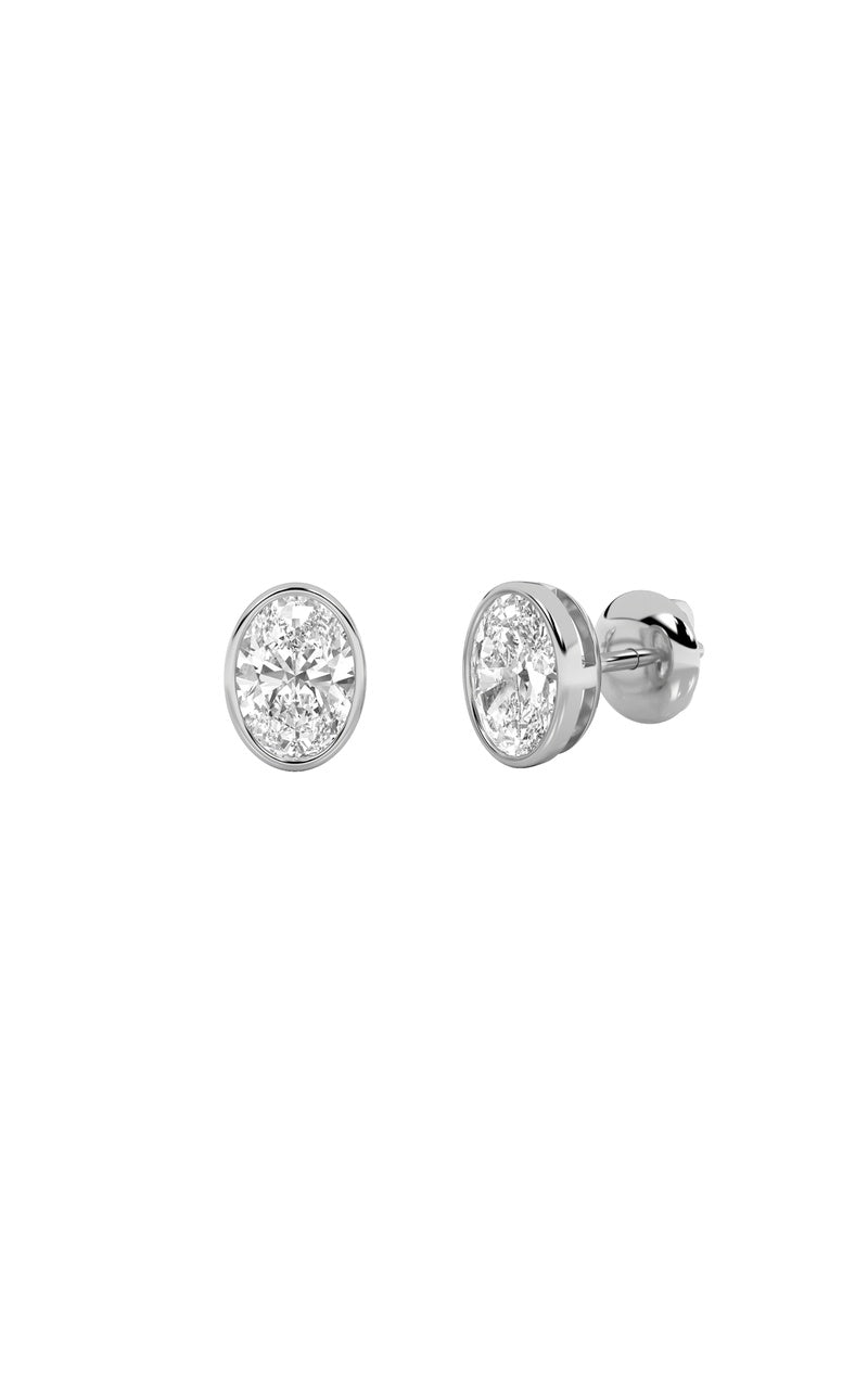1CTW Oval Shaped Lab Grown Diamond (F/VS) Bezel Set Stud Earrings in 14K Gold