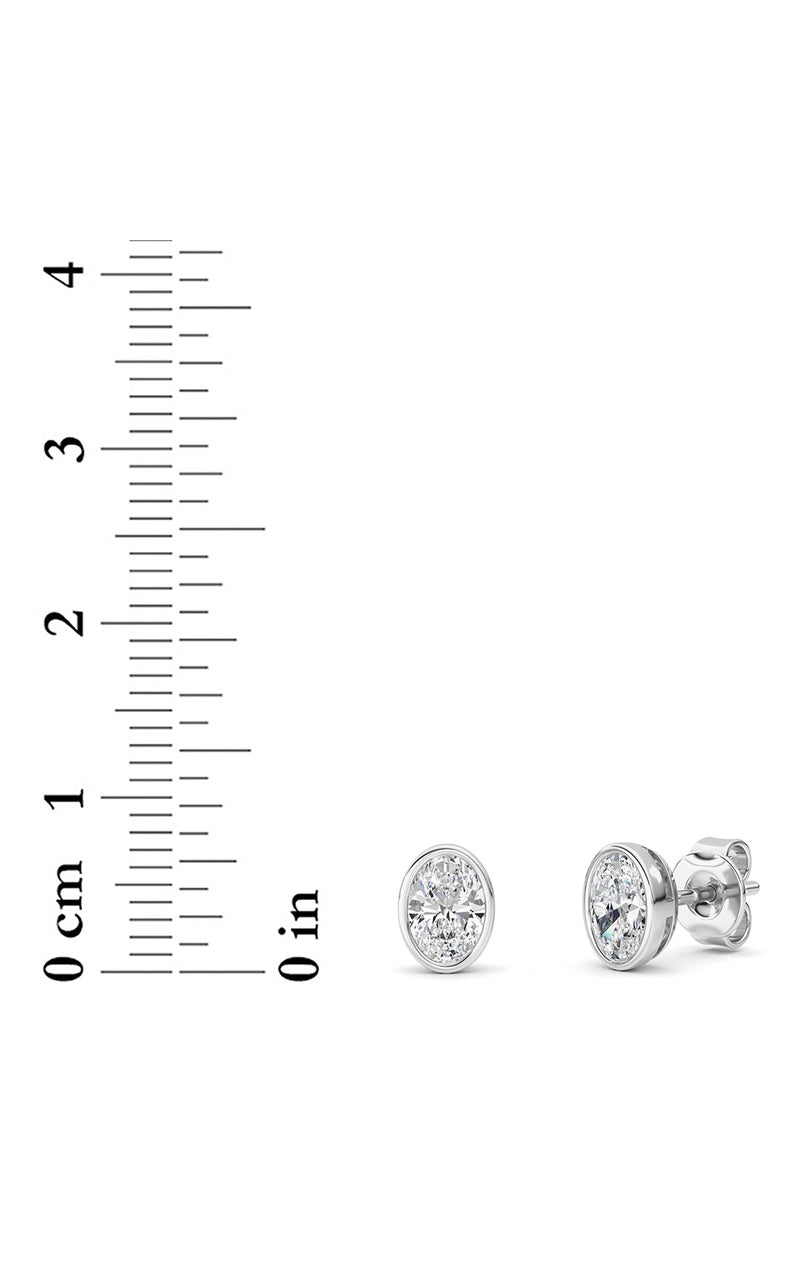 1CTW Oval Shaped Lab Grown Diamond (F/VS) Bezel Set Stud Earrings in 14K Gold