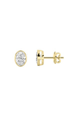 Load image into Gallery viewer, 1CTW Oval Shaped Lab Grown Diamond (F/VS) Bezel Set Stud Earrings in 14K Gold
