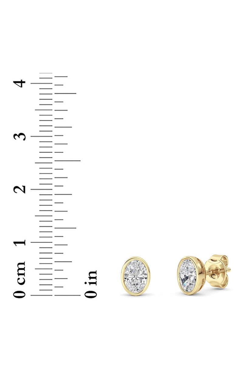 1CTW Oval Shaped Lab Grown Diamond (F/VS) Bezel Set Stud Earrings in 14K Gold