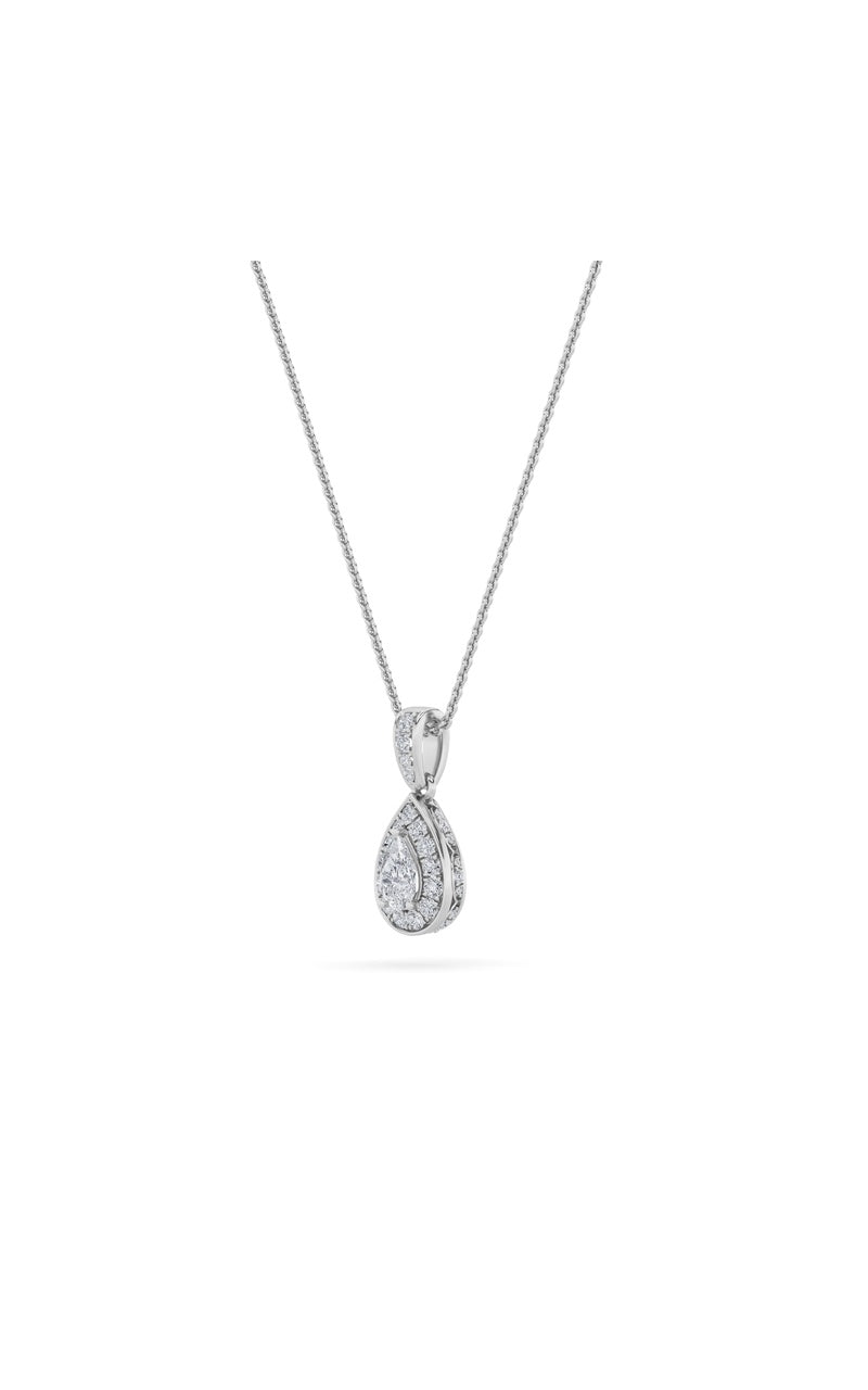 0.75CTW Pear Shaped Lab Grown Diamond (F/VS) Halo Pendant in 14K Gold