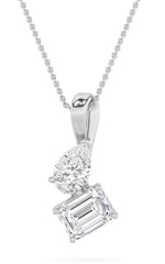Load image into Gallery viewer, 3CTW Emerald Shaped Lab Grown Diamond (F/VS) Toi et Moi Pendant in 14K Gold
