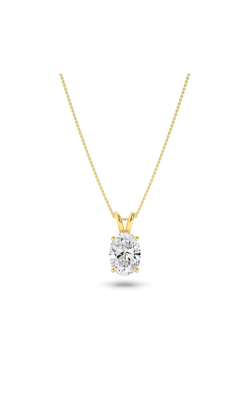 3CTW Oval Shaped Lab Grown Diamond (F/VS) Split Bale Solitaire Pendant in 14K Gold