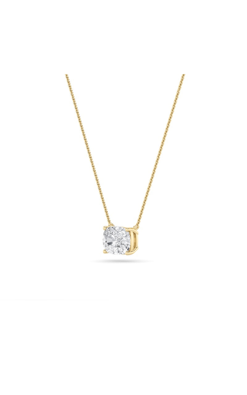 3CTW Elongated Cushion Shaped Lab Grown Diamond (F/VS) East West Solitaire Necklace in 14K Gold